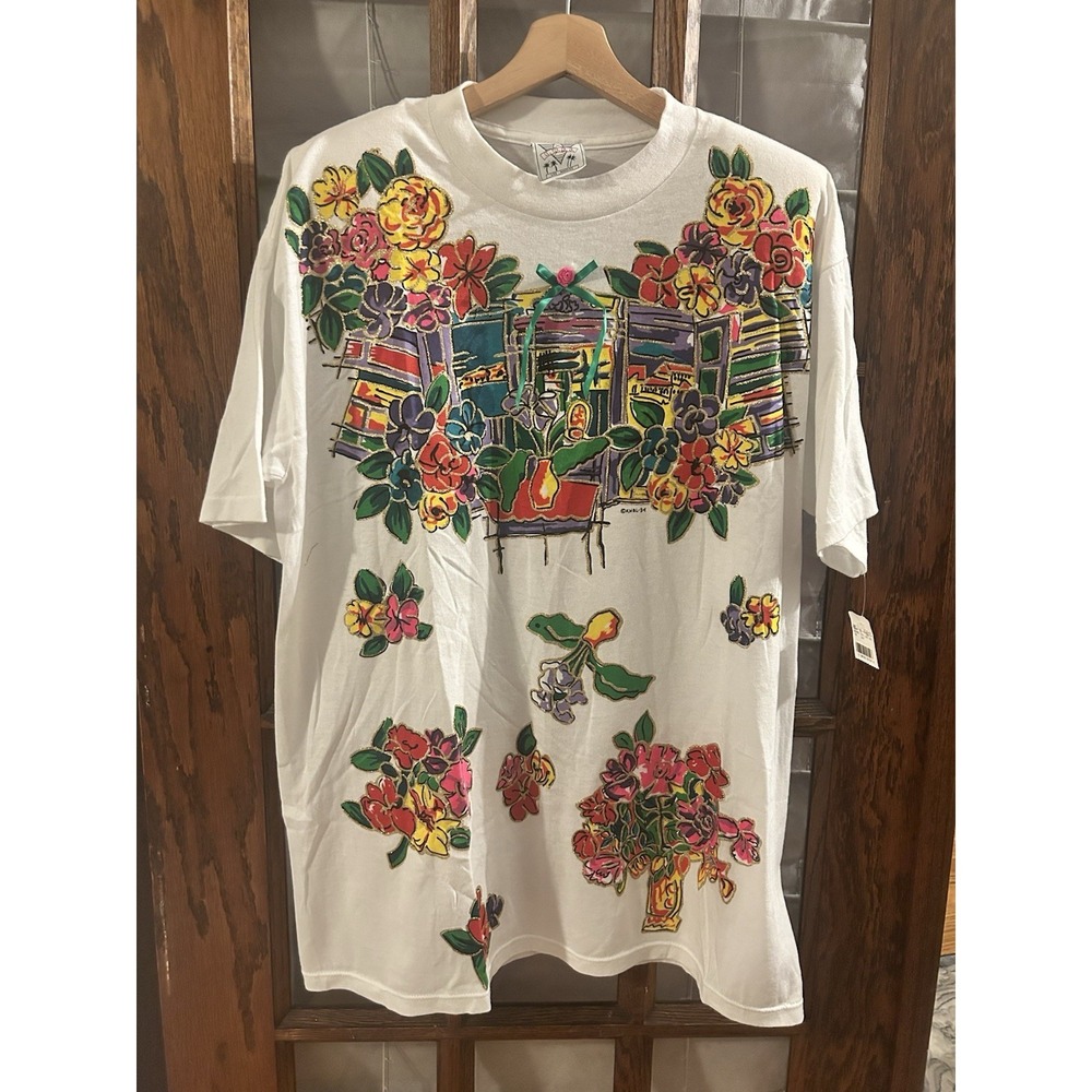 Vintage 90's KWBL Los Angeles Floral Print T-Shirt NWT LARGE.